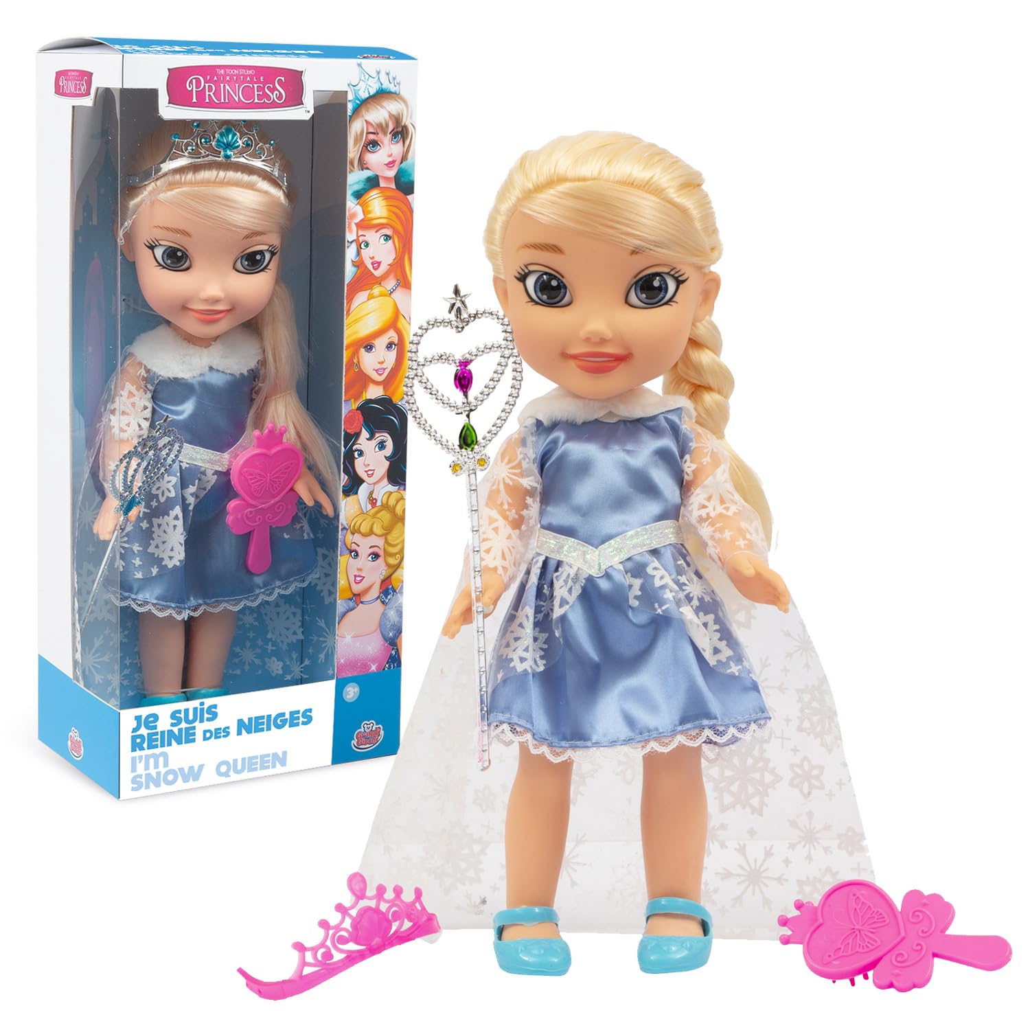 Giochi Preziosi Fairytale Princess Doll 35cm Snow Queen, Large Ice Princess Doll with Sparkling Dress, Long Hair Fantasy Role Play Toy, Beautiful Gift for Children Aged 3+