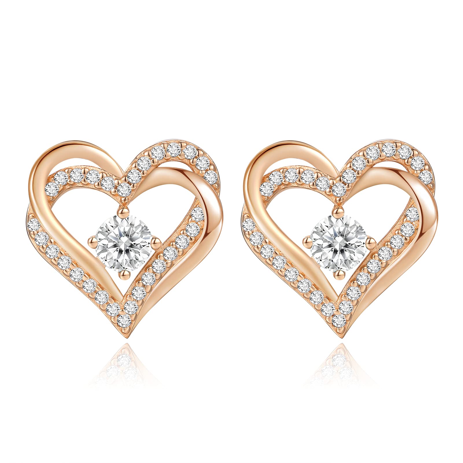 Forever Love Heart Stud Earrings for Women, 925 Sterling Silver Birthstone Heart Stud Earrings Christmas Day Mother's Day Gift Anniversary Birthday Jewelry Gifts for Women Wife Her