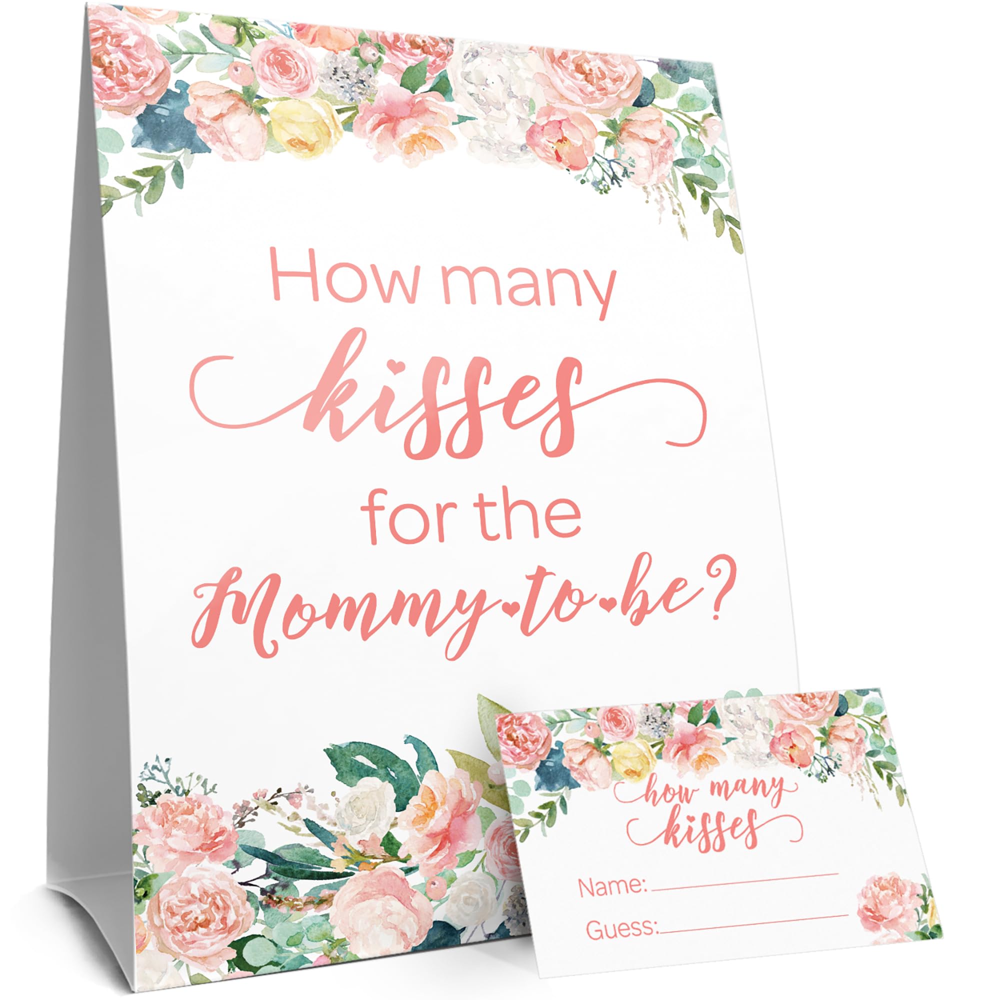 DISTINCTIVS Floral Guess How Many Kisses for the Mommy to be in the Jar Game - 1 Sign and 30 Cards
