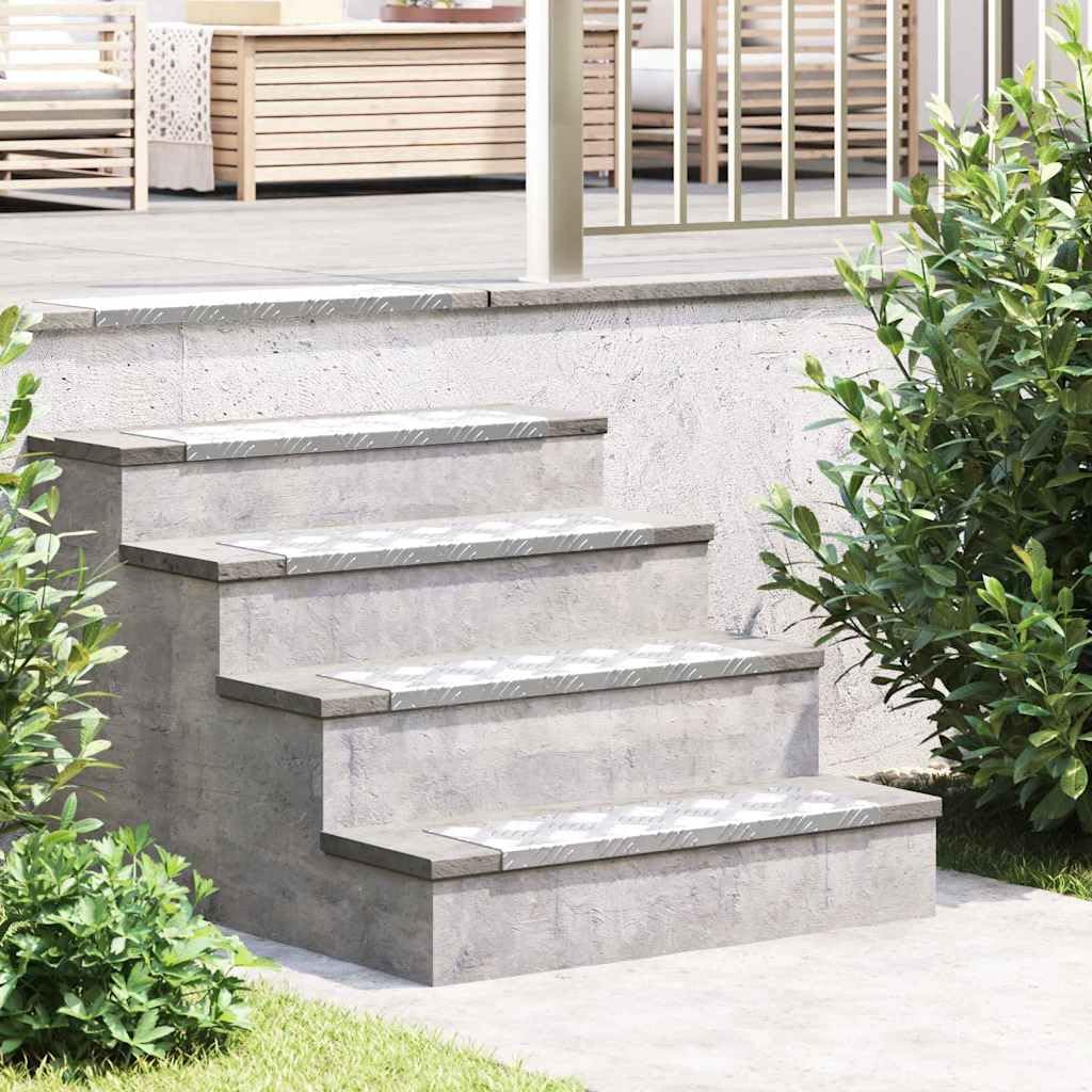 Aluminium Treppenstufe 10er Set Silber 60 x 18 x 2,5 cm Rautenmuster Trittauflage für Innenbereich, Treppenläufer, Rutschhemmende Trittsicherheit