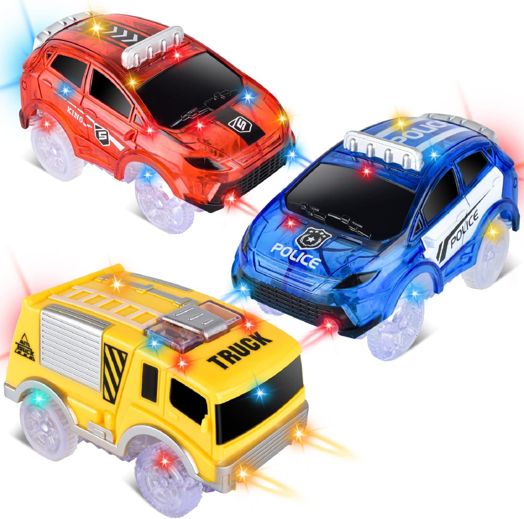 Boy's & Girl's Light Up Toy Cars with 5 Flashing LED Lights (Pack of 3, Blue)