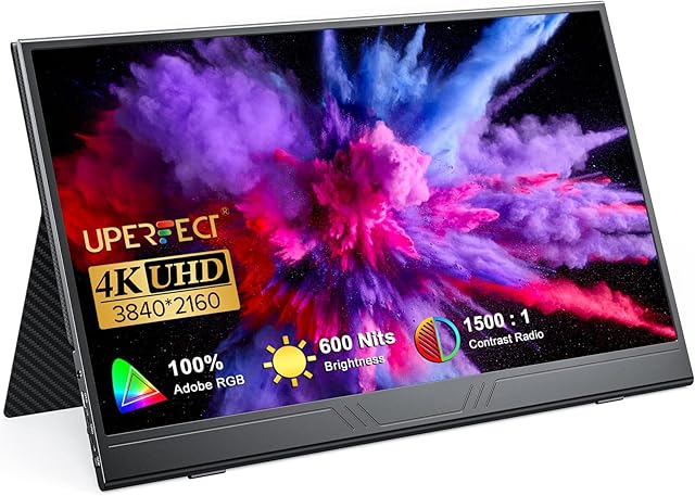 UPERFECT True 4K Portable Monitor, [New Version] 15.6'' UHD IPS 3840x2160 USB C Monitor Unique Arch Metal Frame,100% Adobe RGB 600 Nits Brightness, HDR FreeSync Speaker HDMI Type-C OTG w/Smart Case