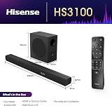 Hisense Soundbar HS3100-6-speaker surround sound system, 480W Total Output Power,6.5”Wireless subwoofer, Rear surround speakers, Dolby Digital Plus and DTS Virtual:X, EzPlay and Bluetooth 5.3 - 2