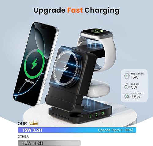 Miniatura 2 de Cargador inalámbrico 3 en 1, estación de carga plegable para Apple Samsung, soporte de carga magnético, estación de carga rápida de 15 W para