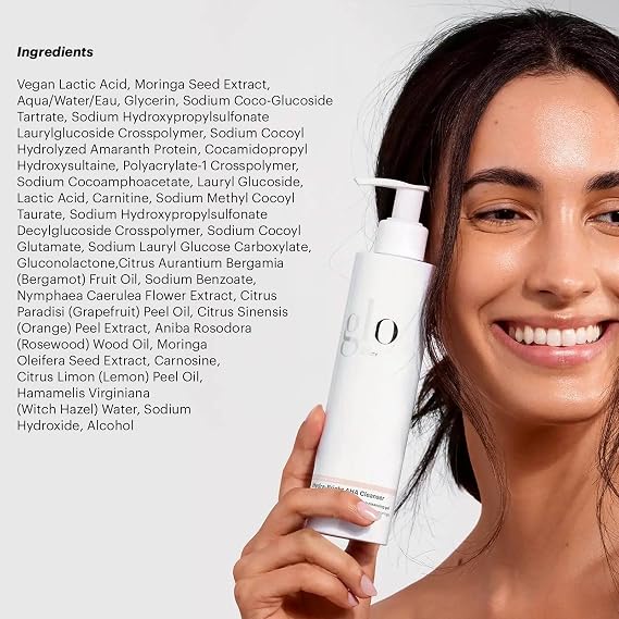 Glo Skin Beauty Hydra-Bright AHA Cleanser, 6.7 Oz Hydrating Face Wash with Lactic Acid, Gentle Exfoliating Facial Cleanser for Dry, Oily & Sensitive Skin Brightening Face Cleanser for Women & Men