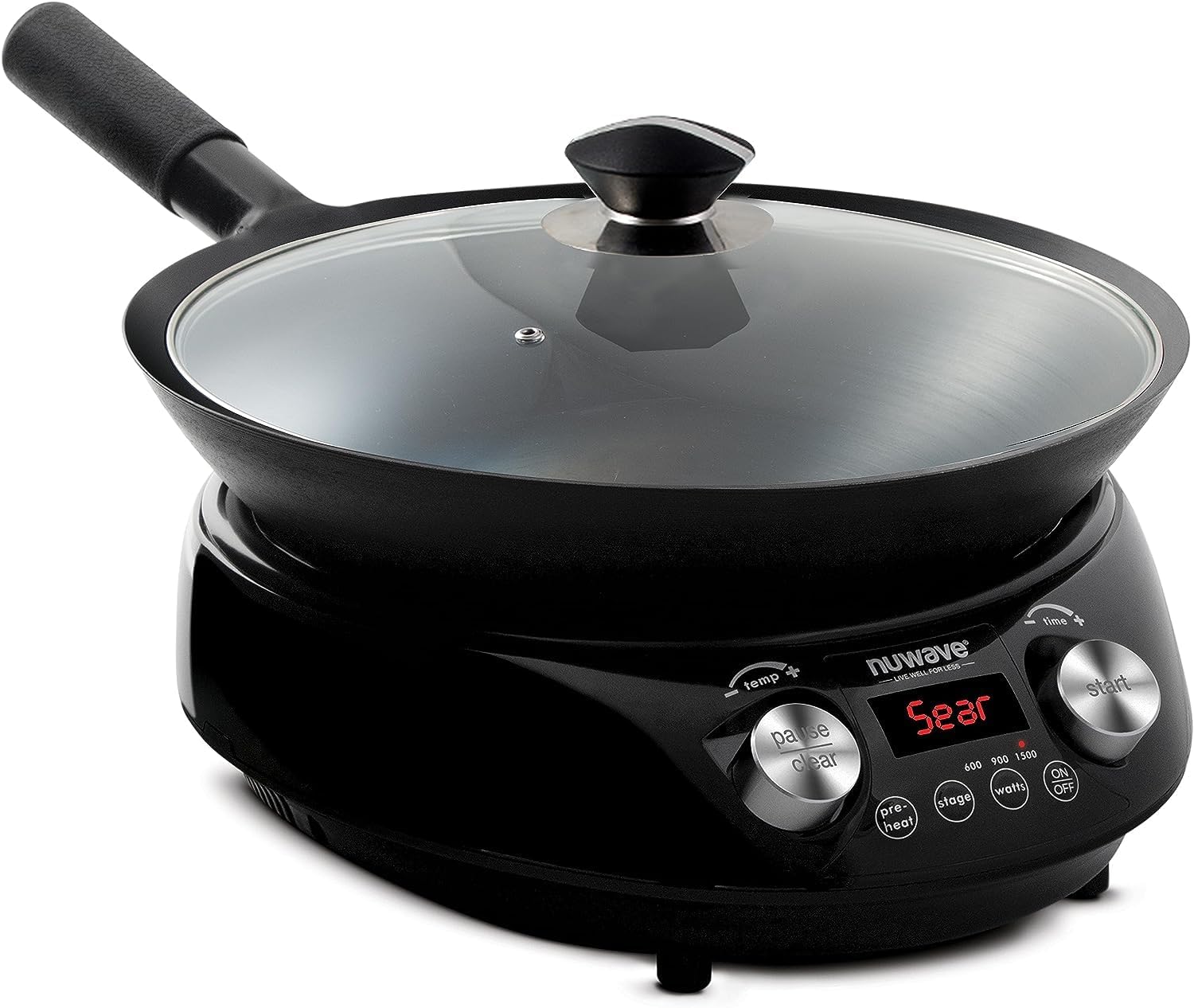 Nuwave Induction Wok, 3 Wattages 900, 1500 & 1800, Precise Temp Controls from 100°F to 575°F in 5°F, Infuse Complex Charred Aroma & Flavor, Authentic 14-inch Carbon Steel Wok Included, Wok HEI