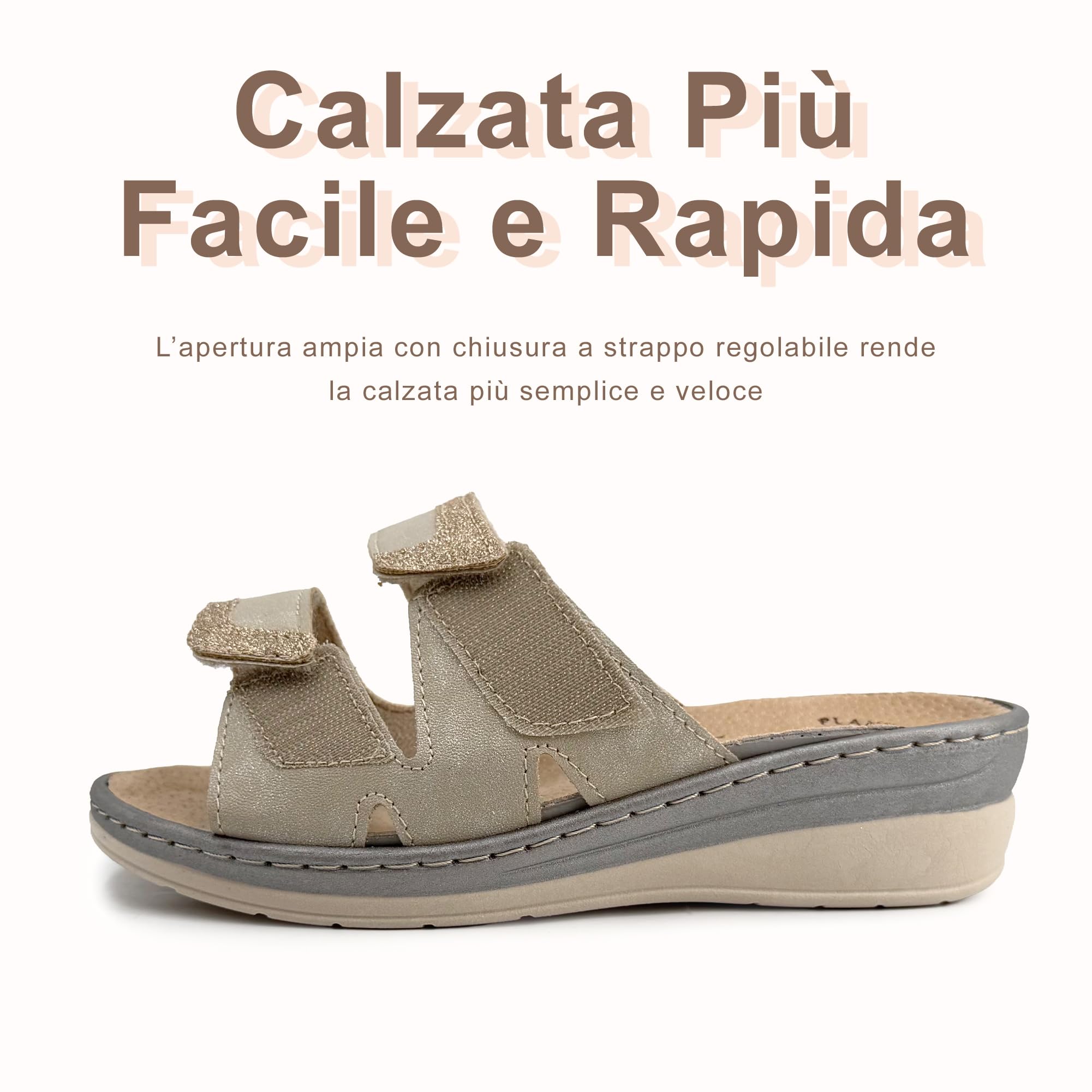 JOMIX Ciabatte Donna Ortopediche con Strappo Pantofole Estive Anatomiche Ergonomiche Plantare Estraibile in Vera Pelle Sandali Comidi Regolabili con Zeppa per Anziana e Piedi Sensibili