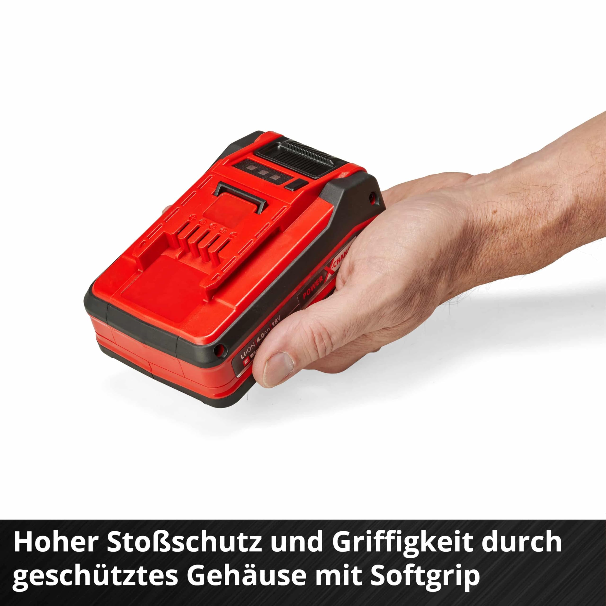 Oryginalny akumulator Einhell 4 Ah Power X-Change Plus (18 V, litowo-jonowy, uniwersalne zastosowanie do wszystkich urządzeń PXC, kontrola stanu naładowania, podwójny pakiet, w zestawie 2 x