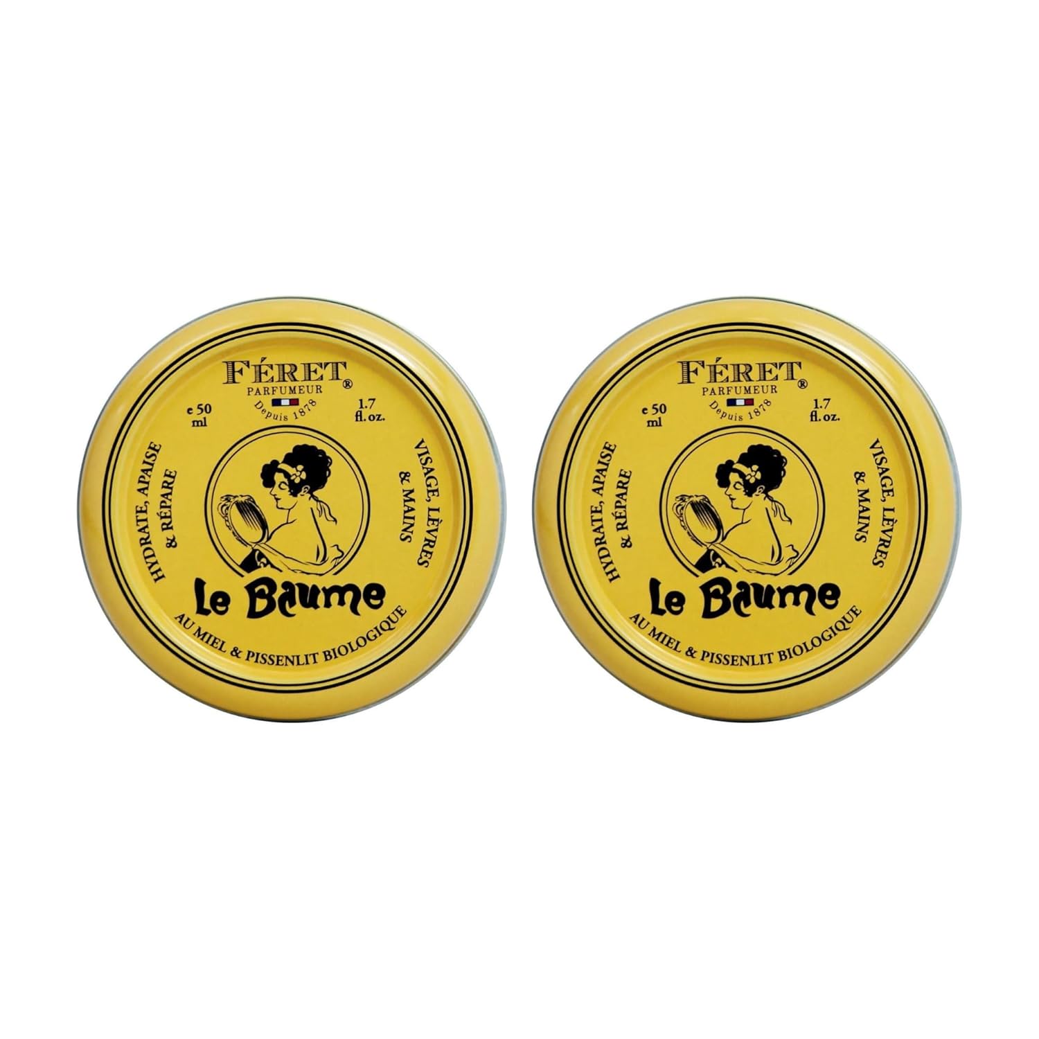 Feret Parfumeur Le Baume Multi-Purpose Balm – Rose Poudré – Deeply Hydrating Moisturizer for Dry Cracked Skin,Cuticles - Natural Lip Balm with Shea Butter & Honey – Pack 2-50ml/1.7 Ounce