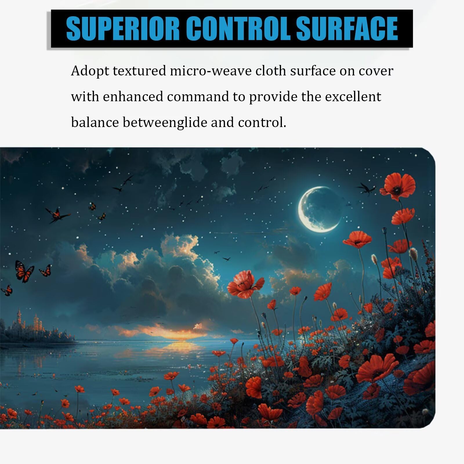 XXL Tappetino Mouse 1500x800 mm Gaming Papavero Sottomano Scrivania Ufficio, Farfalla Mousepad Antiscivolo con Base Stabile, Tappeto per Mouse e Tastiera, Accessori Scrivania Gaming, Lavoro H0-1089