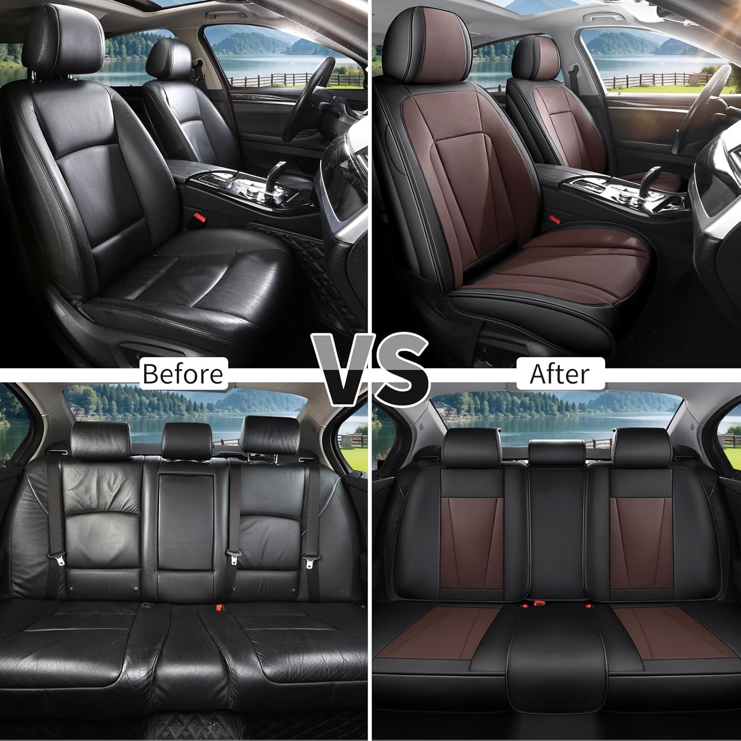 Car Seat Covers Full Set Custom Fit for Mazda CX5/CX-5 2011-2026 – Waterproof Breathable Non-Slip Car Seat Protector,Premium Faux Leather Automotive Seat Covers(Black&Brown,Full Set)