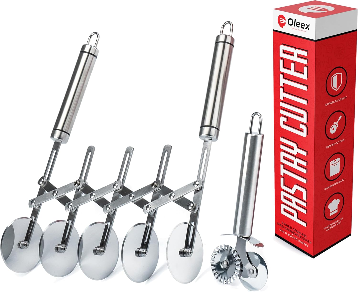 Oleex ‘All-Dough’ Pastry Cutter Set. 5 Wheel Dough Cutter and Dual Fluted Ravioli Cutter Wheel/Pizza Cutter Wheel! Versatile Brownie Cutter, Pasta Maker, Noodle Cutter, Stainless Steel Pizza Slicer Oleex ‘All-Dough’ Pastry Cutter Set. 5 Wheel Dough Cutter and Dual Fluted Ravioli Cutter Wheel/Pizza Cutter Wheel! Versatile Brownie Cutter, Pasta Maker, Noodle Cutter, Stainless Steel Pizza Slicer