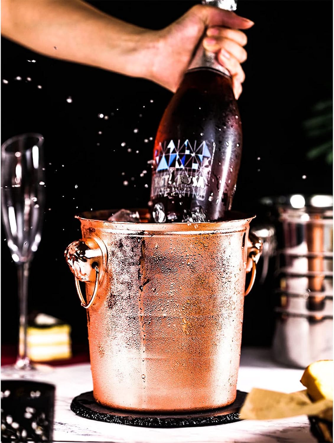 Ice Bucket,Ice Bucket with Lid and Ice Tongs,Stainless Steel Ice Bucket, Bar Ice Bucket, 3/5/7L Stainless Steel Ice Bucket Thick Tiger Head