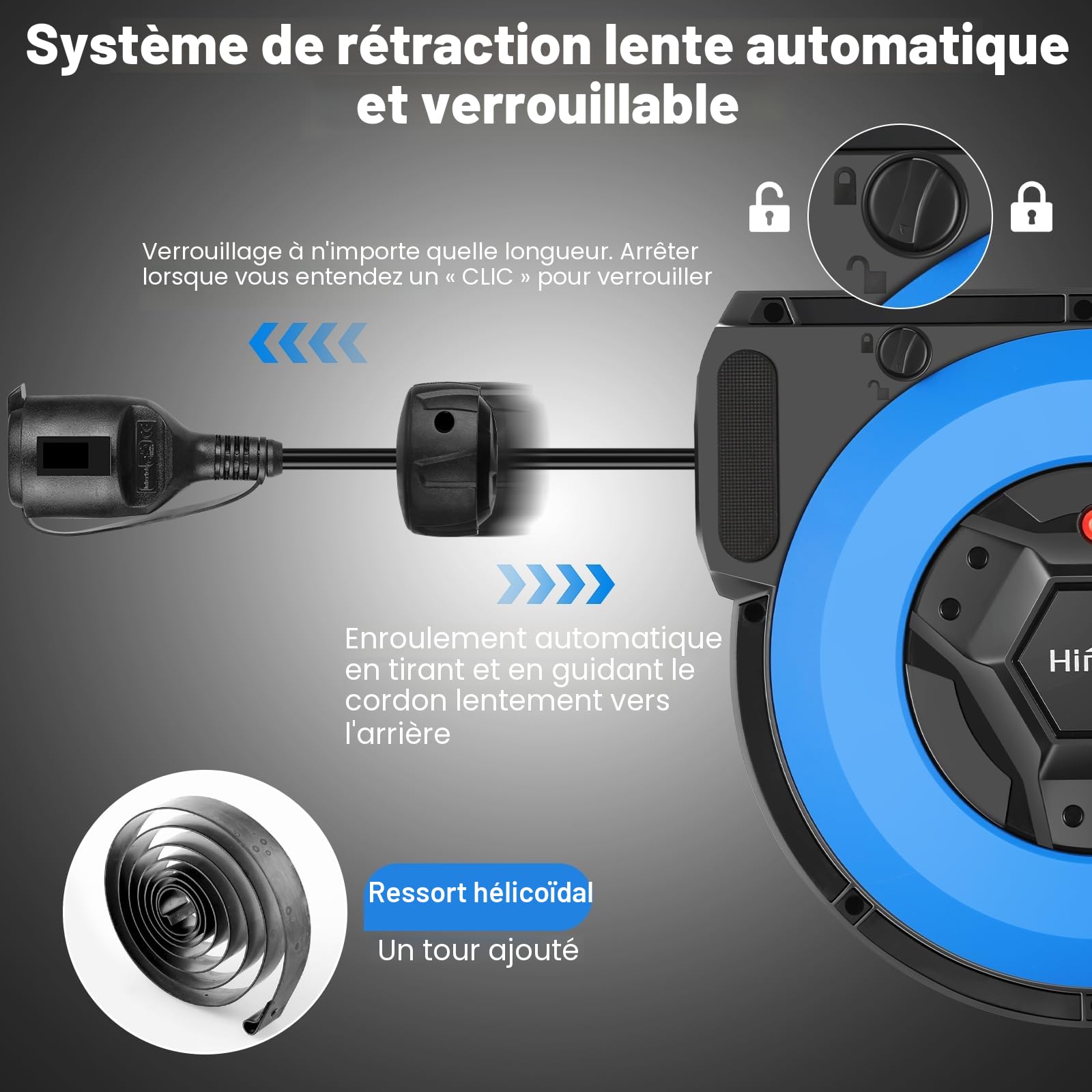 Enrouleur de câble automatique avec support 15m + 2m | enrouleur automatique electrique monté mur et plafond | 1500 W ~ 3000 W | rallonges éléctriques rotatif à 180° | Protection Degré IP44