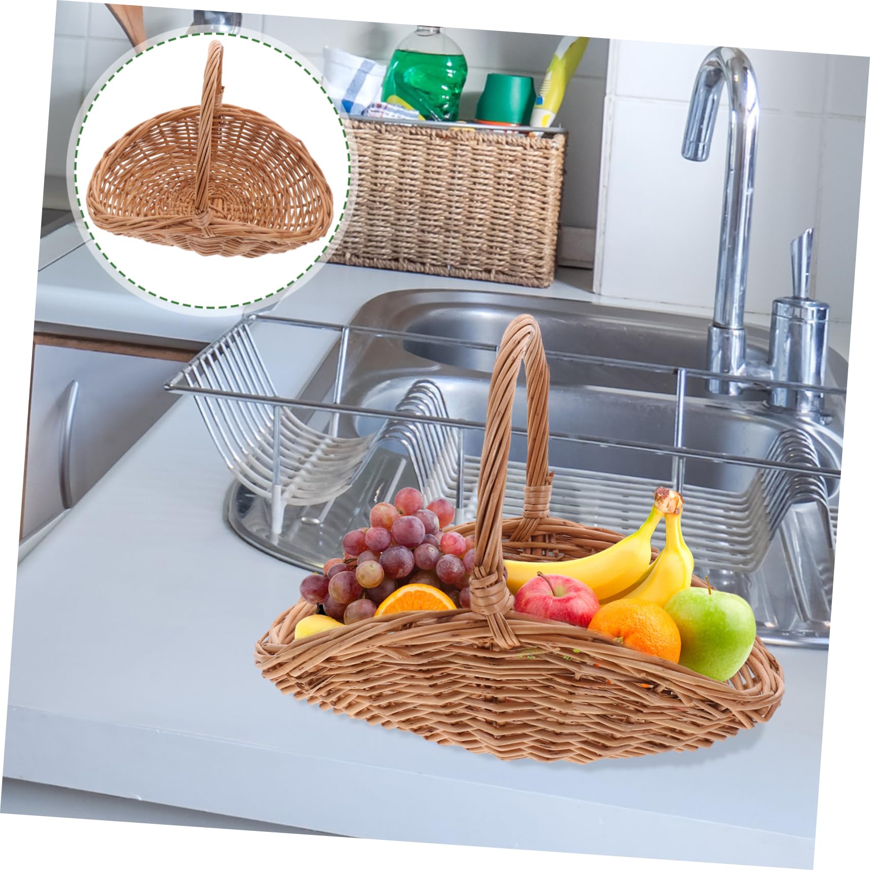 FUNOMOCYA Picnic Basket Vegetable Serving Basket Straw Storage Basket Garden Basket Fast Food Basket Wedding Flower Girl Basket Rattan Flower Basket Petal Wicker Vegetable Basket Travel