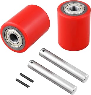 JackCraft Pallet Jack Wheels Pair 3x3.75" (74.5x93mm) PU Tread, Pre-Installed 20mm Bearings, Axles & Pins - Durable Replacement