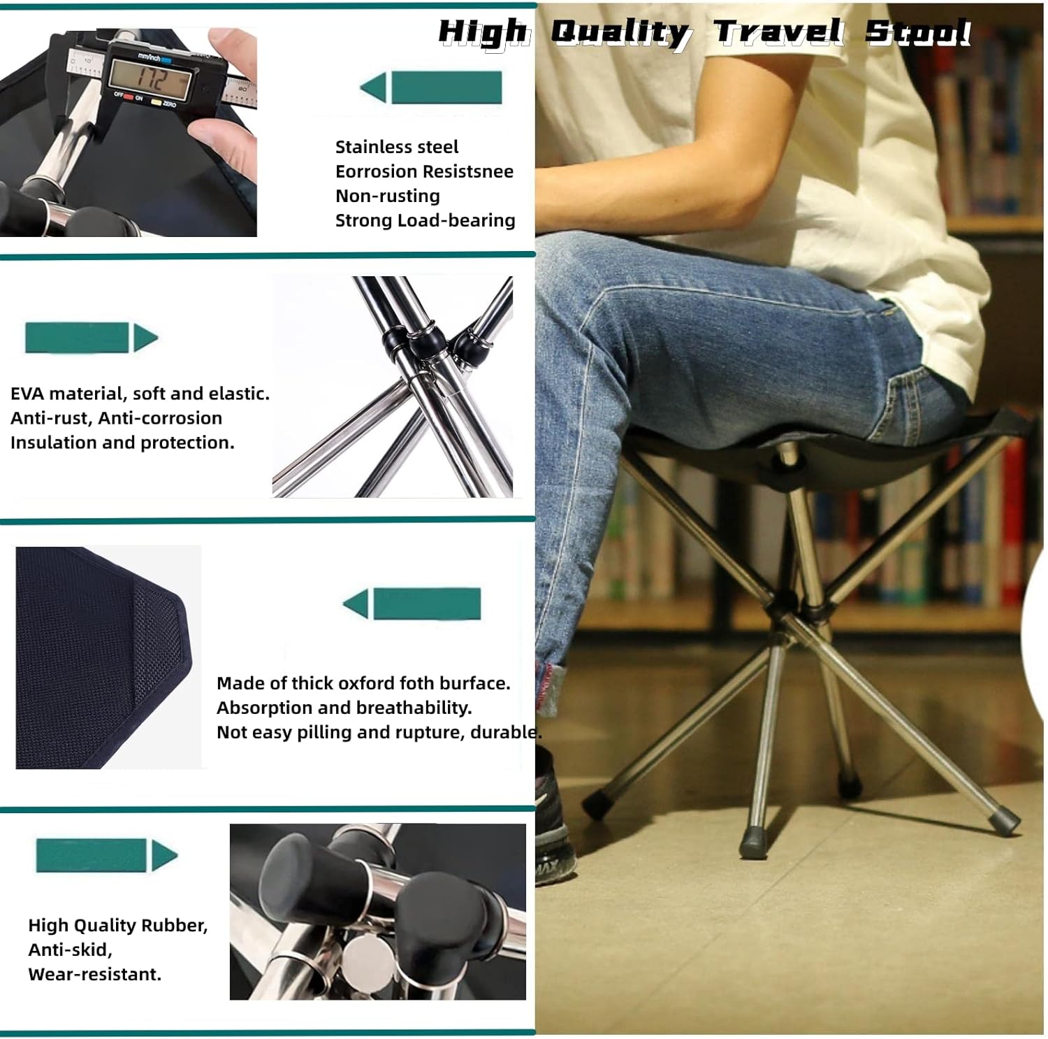 Ultra-Lightweight Stainless Steel Folding Camping Stool - Compact Portable Backpacking Stool with Carry Bag Supports 240 lbs 12.6” Folded Size for Hiking Travel Outdoor Events - Image 4