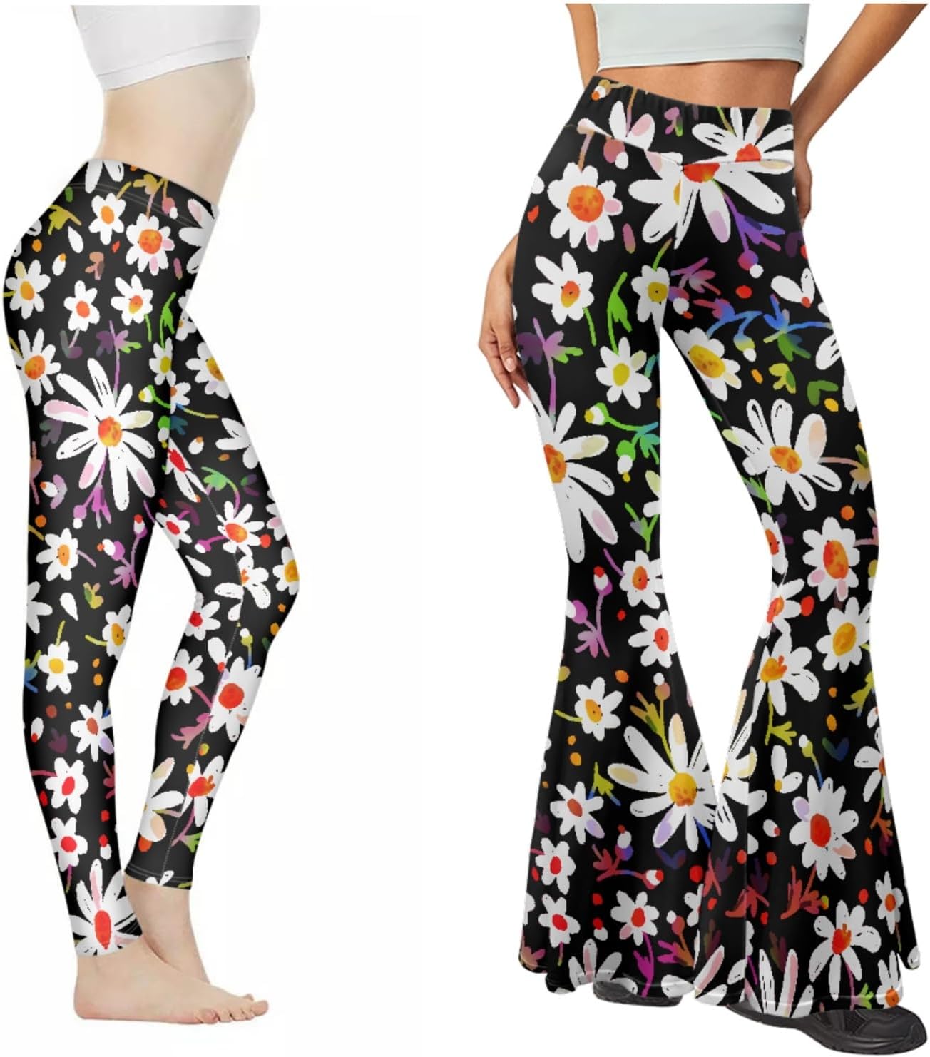 FUSURIRE 2 Pcs Yoga Pants Flare Leggings with Tummy Control, High-Waist Bell Bottoms Butt Lift Fitness Tights Dress Set S-2XL