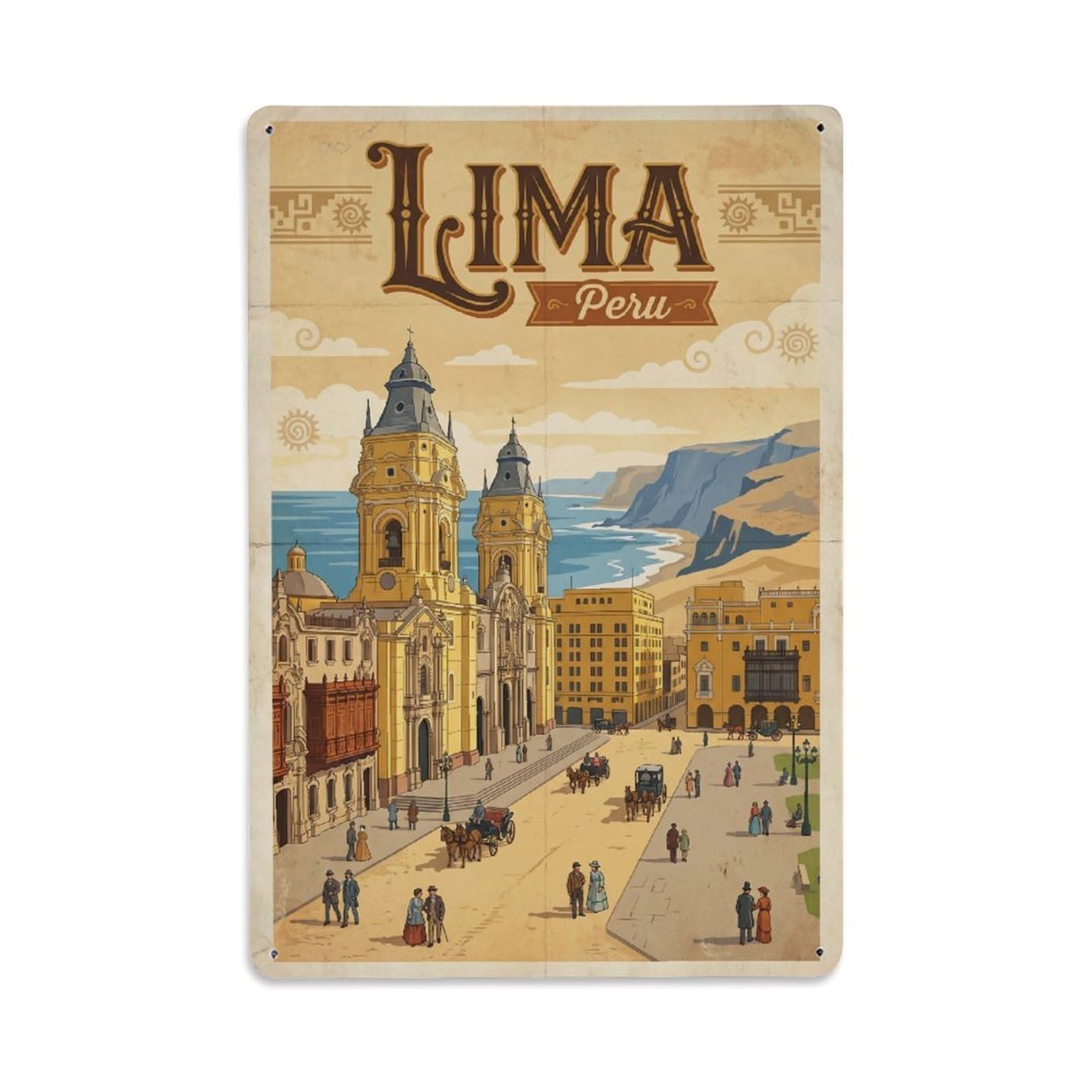 Huiyhb 8X12inch(20X30cm) Vintage Peru Lima Travel Metal Tin Sign