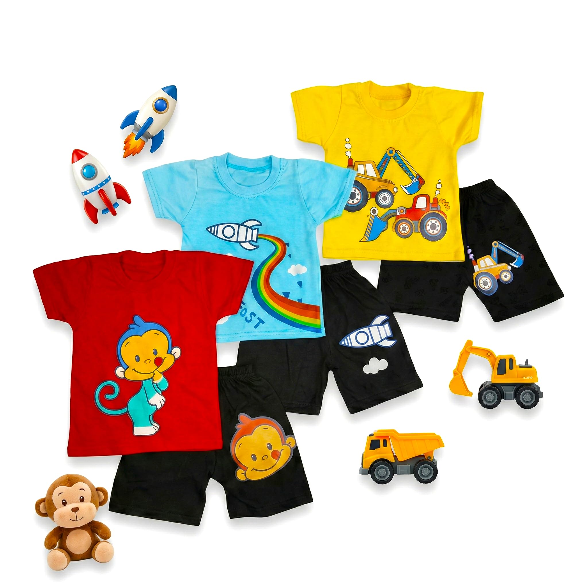 3-Pack Baby Boy and Girl T-Shirt and Shorts Set – 100% Pure Cotton Summer Outfits for Infants & Toddlers, Unisex Playwear (0-24 Months)-image-10