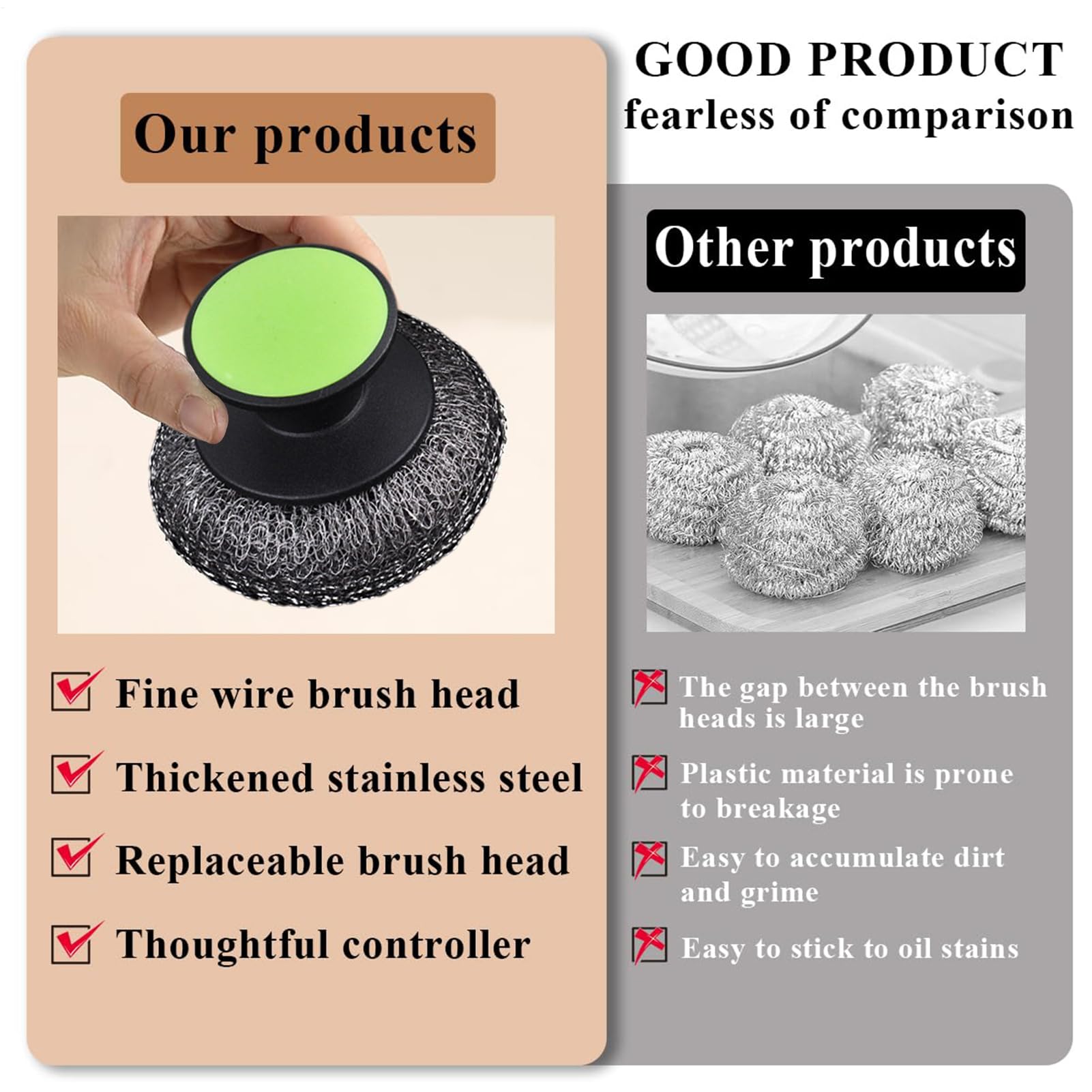 Brosse À Récurer Pour Vaisselle - Brosse Vaisselle En INOX Avec Manche | Éponge De Récurage Robuste Antidérapante Pour Évier, Ménage Et Poêles