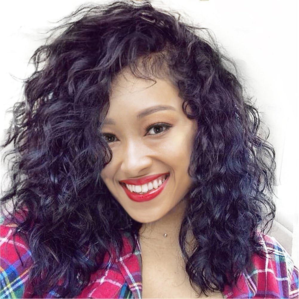 LEOMI Hair Brazilian Virgin Hair Lace Front Wigs Natural Curly wavy Remy Human Hair Lace Wigs with Baby Hair for African Americans 130% Density (10 inches, Lace Front Wig)