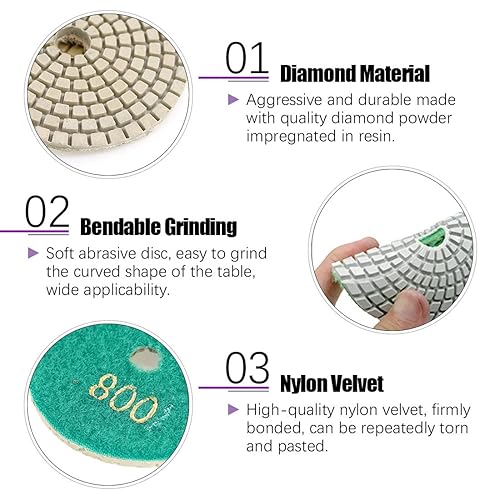 Miniatura 3 de Swpeet Kit de 11 almohadillas de pulido de diamante, 10 piezas de 3 pulgadas, kit de pulido húmedo y seco, kit de almohadillas de pulido con 1