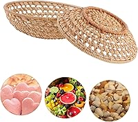 Vista 6 de Bandeja de mimbre para servir de ratán, cesta de pan tejida de mimbre, plato de mimbre para aperitivos de galletas, cenas, mesas de café, desayuno