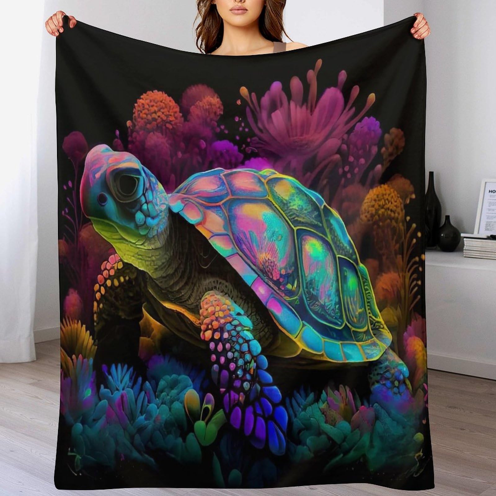Couverture tortue flanelle contre le froid - Plaid chaud pour lit
