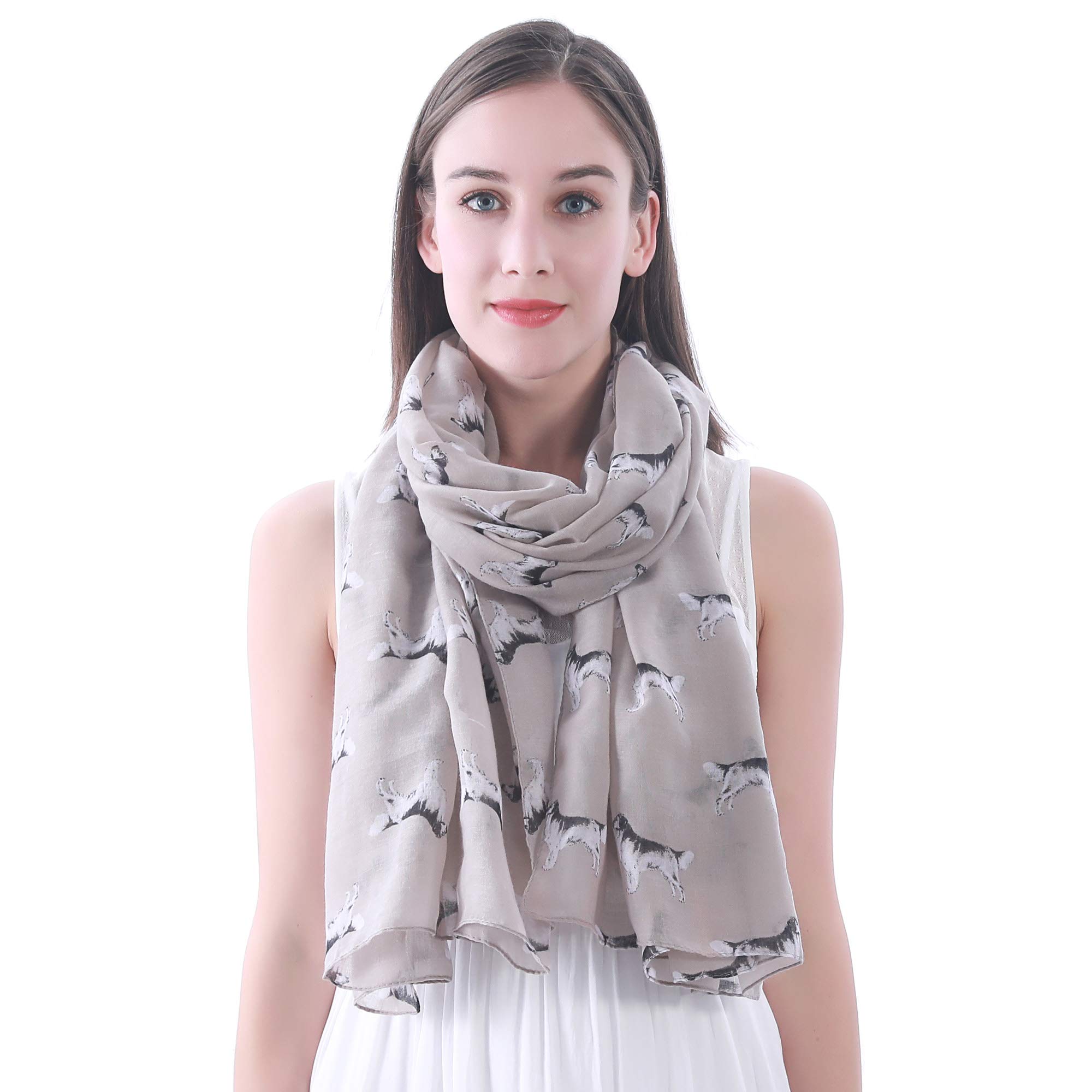 Lina & Lily Women's Khaki Golden Retriever Dog Print Scarf Shawl Wrap (Khaki)(Size: 180Cm X 90Cm)