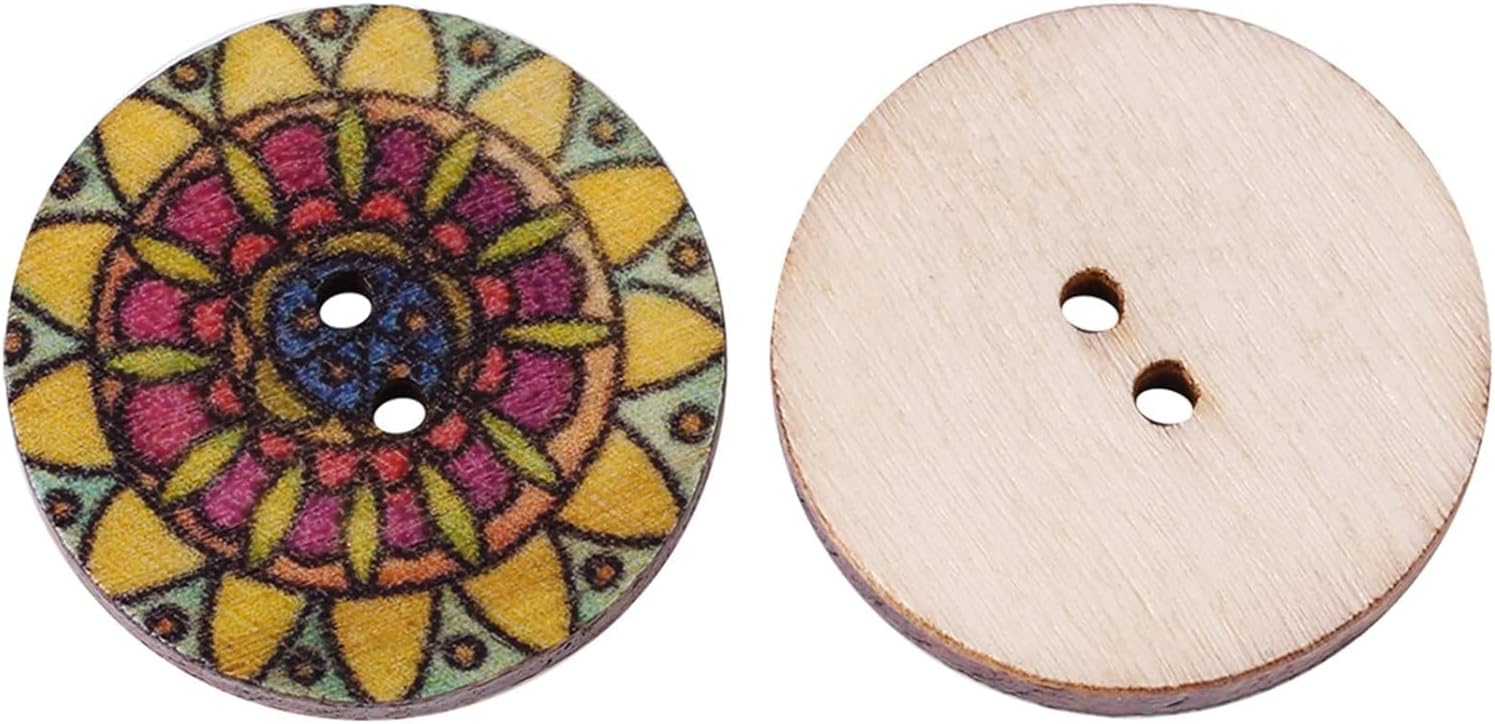 Mixed Color Wood Buttons, Bags Natural Round Shapes Retro Buttons, Vintage Buttons with 2 Holes for DIY Sewing Crafts 100pcs (Wood Button)