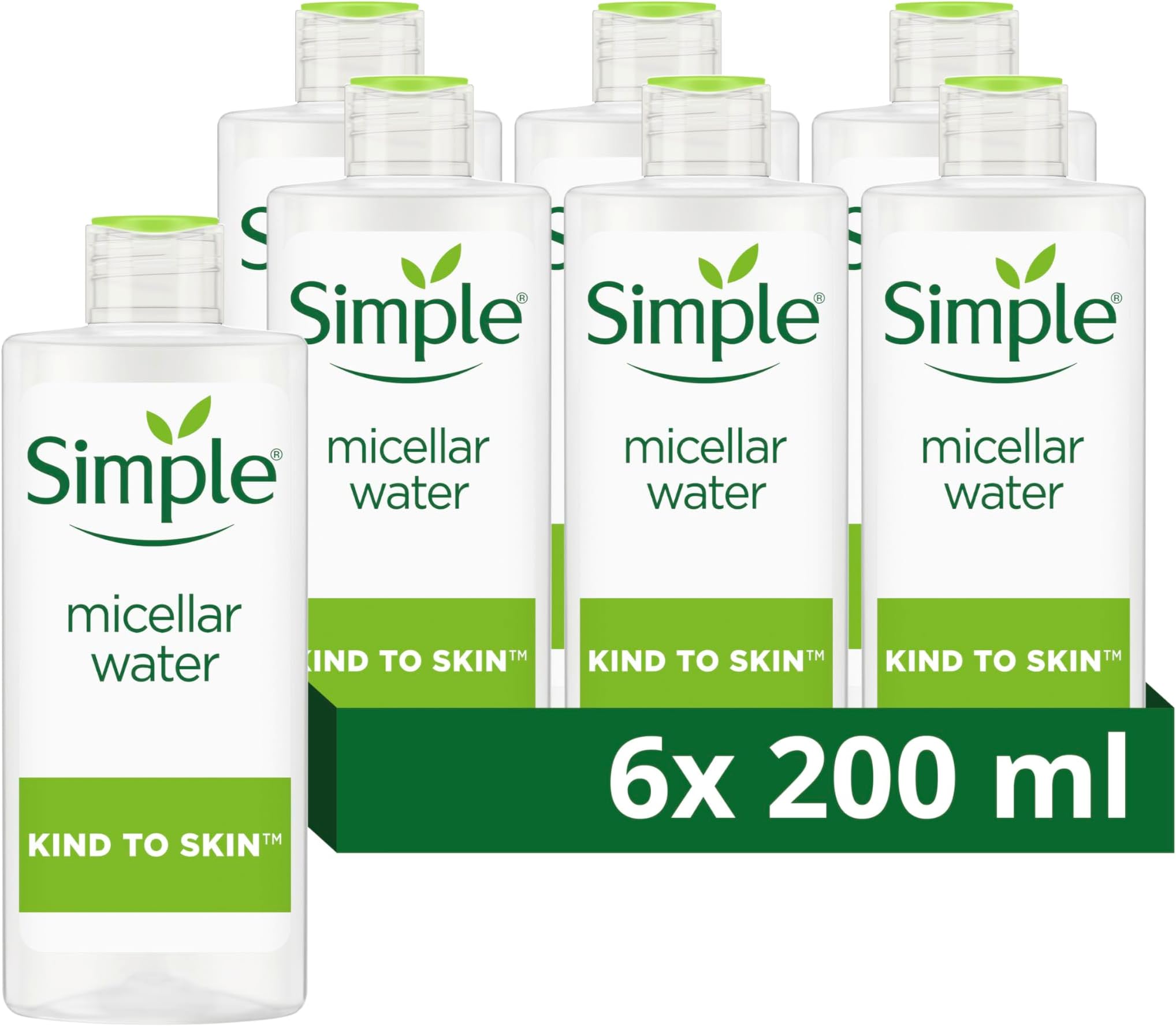 Simple Kind to Skin Cleansing Water Micellar 90% hydration boost facial cleanser and makeup remover 6x 200 ml