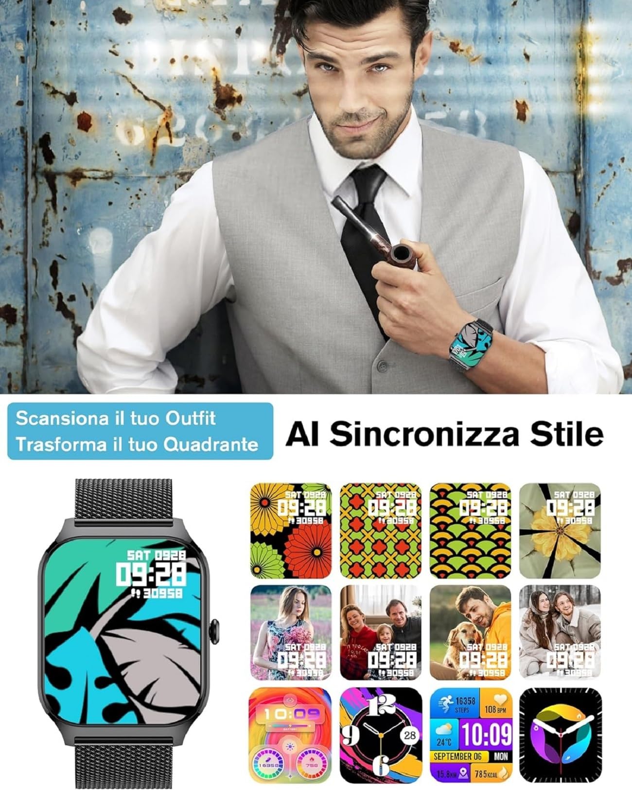 Popglory Smartwatch Uomo Donna Chiamate, 1.85" Orologio Salute con Pressione Sanguigna, Frequenza Cardiaca, Sonno, 100+ Sports Fitness Tracker, Contapassi, Compatibile con Apple, Samsung, Android