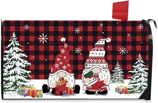 Christmas Magnetic Mailbox Cover, Winter Xmas Red Buffalo Plaid Standard Mailbox Cover, Holiday Decorations Christmas and New Year Yard Decoration,21" Lx 18" W Christmas Santa Buffalo Plaid
