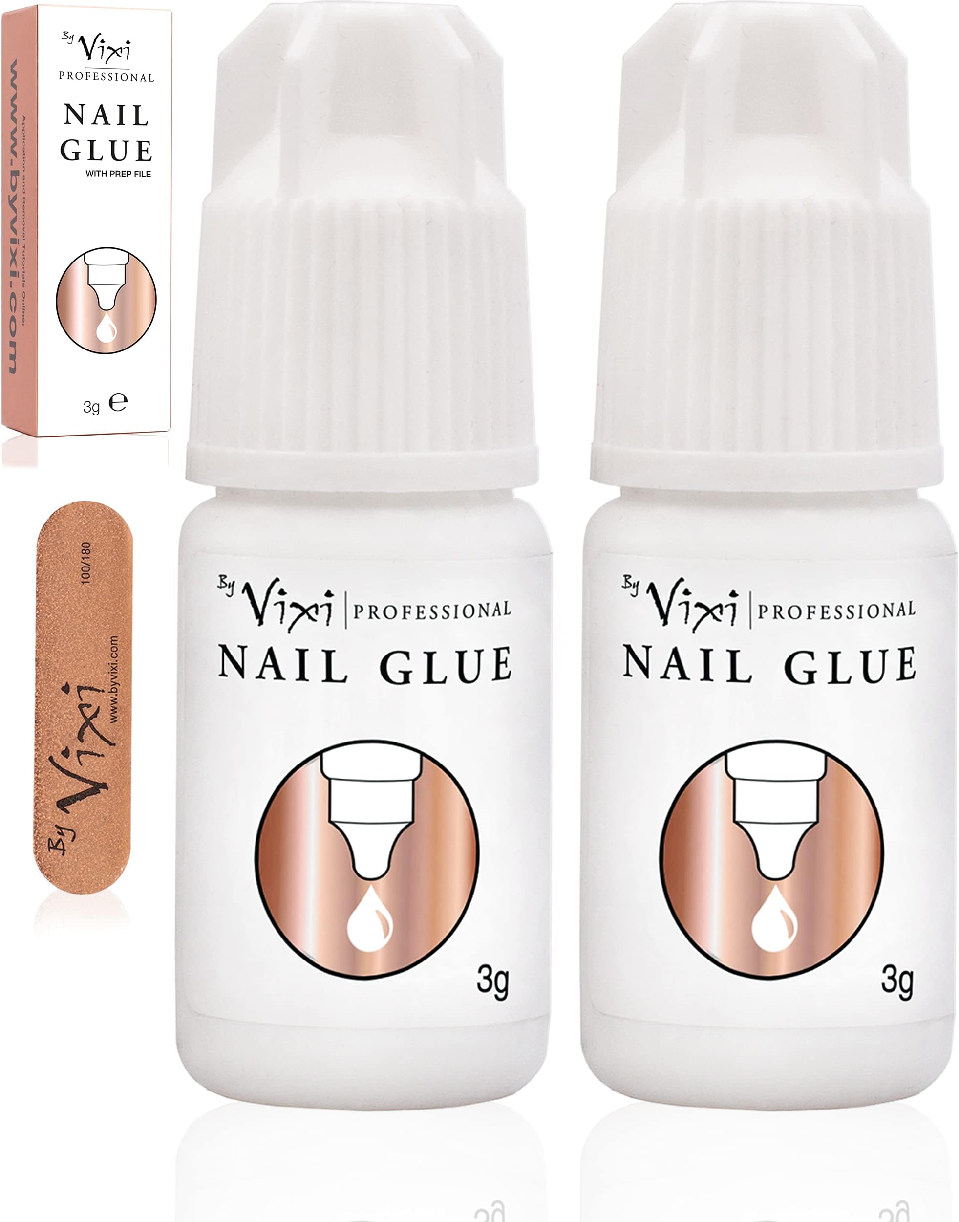 3ml x2 By Vixi EXTRA STRONG NAIL GLUE with File for False Nails, Press Ons, Tips & Acrylics, Quick Dry, Super Strong Nail Bond Adhesive for Mess Free Press-On Fake Nails – Salon Strength, Long Lasting