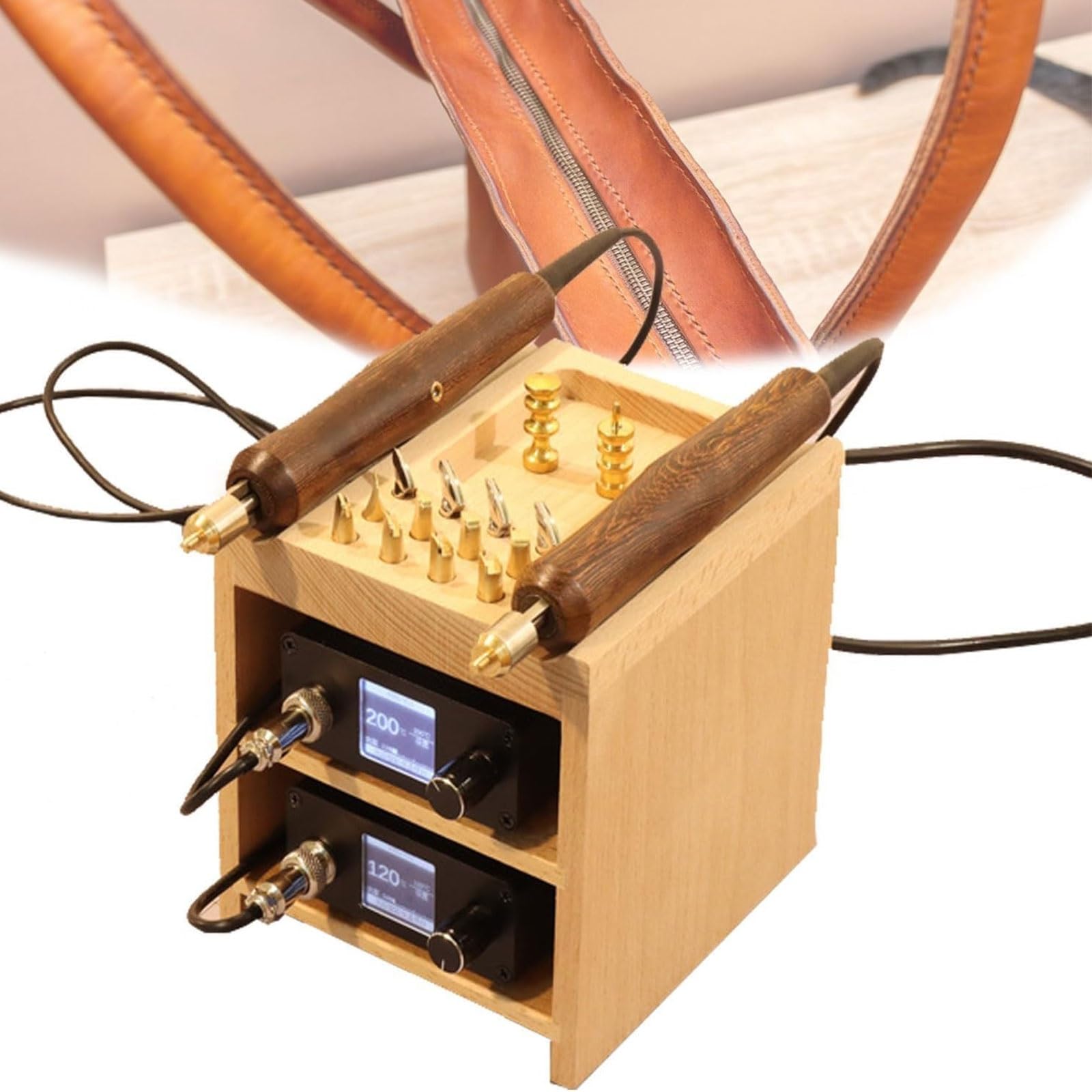 Macchina elettrica per la sigillatura della pelle, strumento per la piegatura dei bordi caldi con 14 punte per artigianato, segnare, scanalare e sigillare bordi in pelle