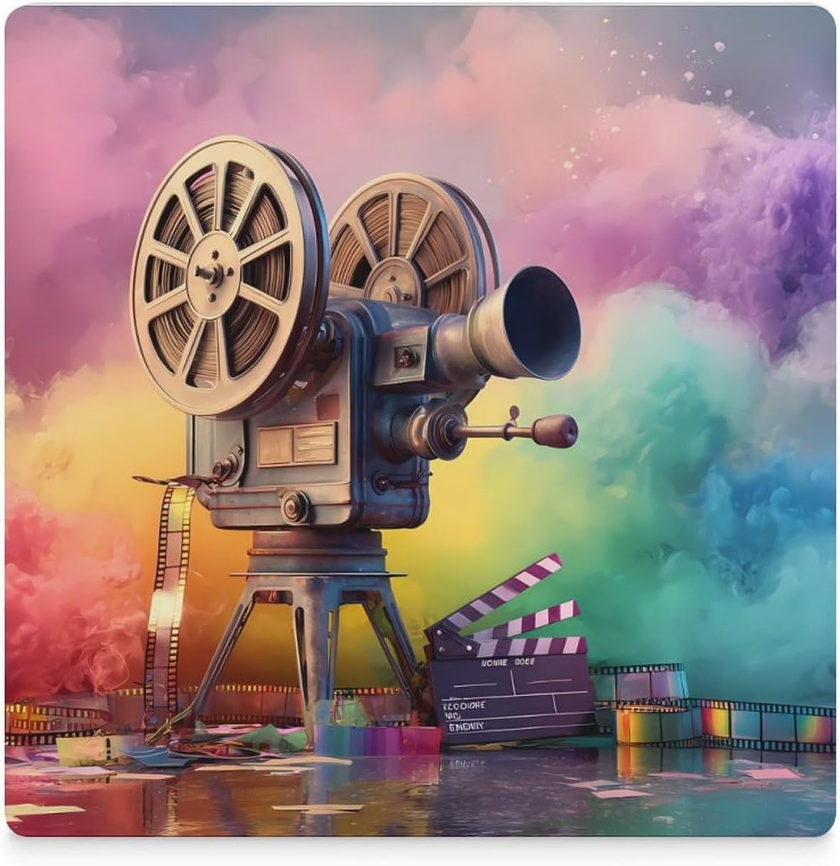 Movie Projector Film Chalkboard Coaster for Drinks Square Ceramic Table Coasters Stone Mat Crafts 4PCS Home Kitchen Decor