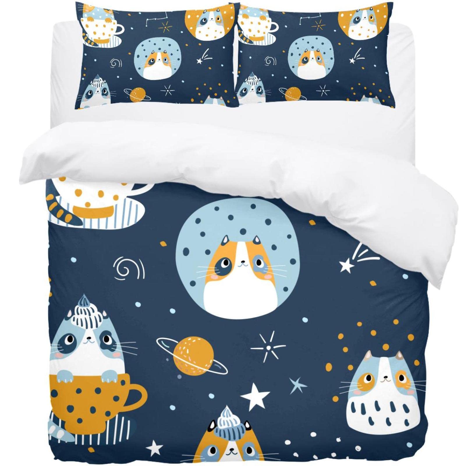 Housse de couette motif chats mignons et 2 taies | Parure de lit tendresse pour la maison
