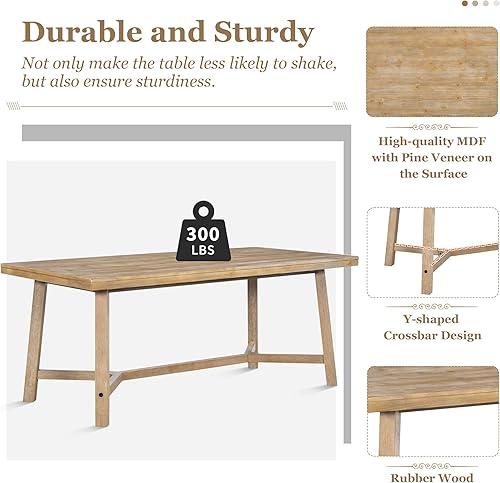 Miniatura 4 de Merax Juego de mesa de comedor retro de 6 piezas para 6, mesa rectangular de madera estilo granja con banco acolchado y cuatro sillas tapizadas y