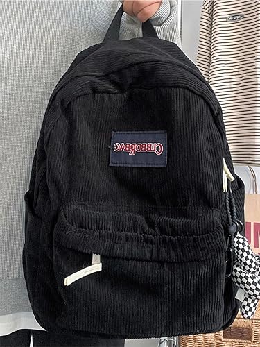 Miniatura 5 de JHTPSLR Mochila Preppy Linda mochila vintage de pana ligera Academia estética mochila mochila para libros mochilas para laptop, Negro -, Mochila