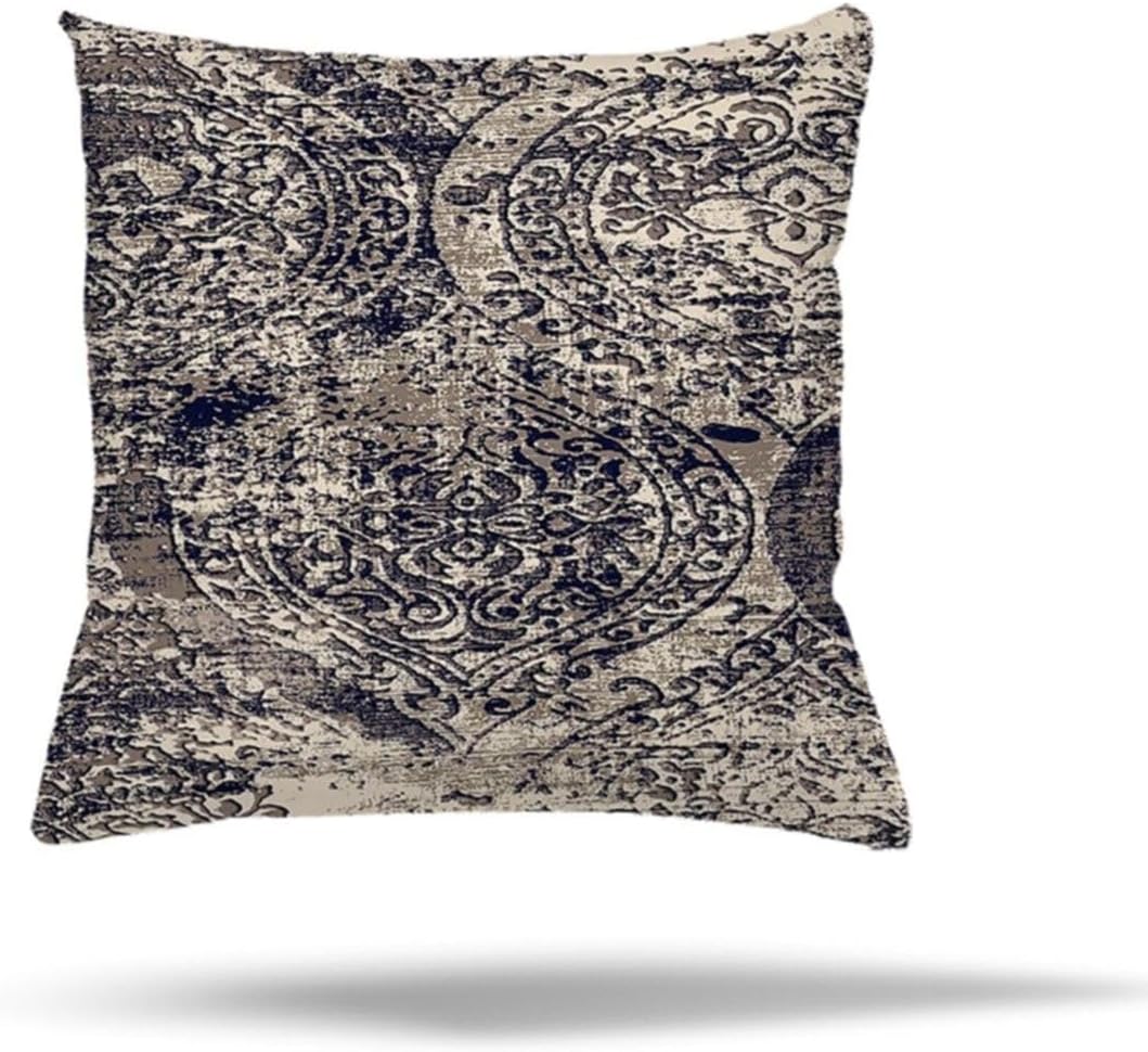 Pelangi Patchwork Çiçek Desenli Etnik Gizli Fermuarlı Yastık Kılıfı Kırlent Kılıfı Koltuk Yastık Kılıfı, Lacivert-Gri 45 x 45
