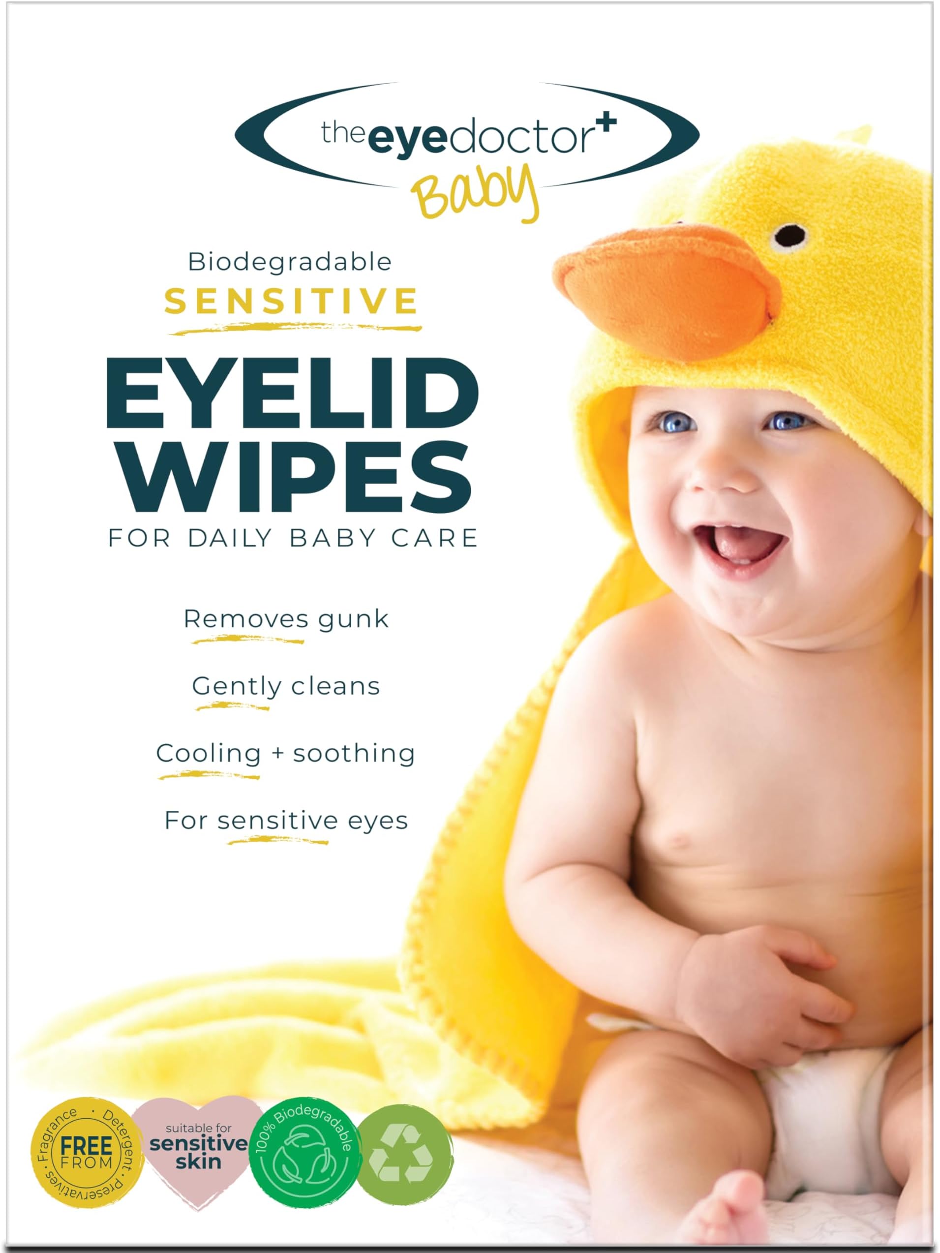 The Eye Doctor Sensitive Baby Eyelid Wipes - 20x Safe Soap Free Eye Wipes for Gentle Daily Baby Care - Preservative, Detergent & Fragrance Free - Individually Wrapped