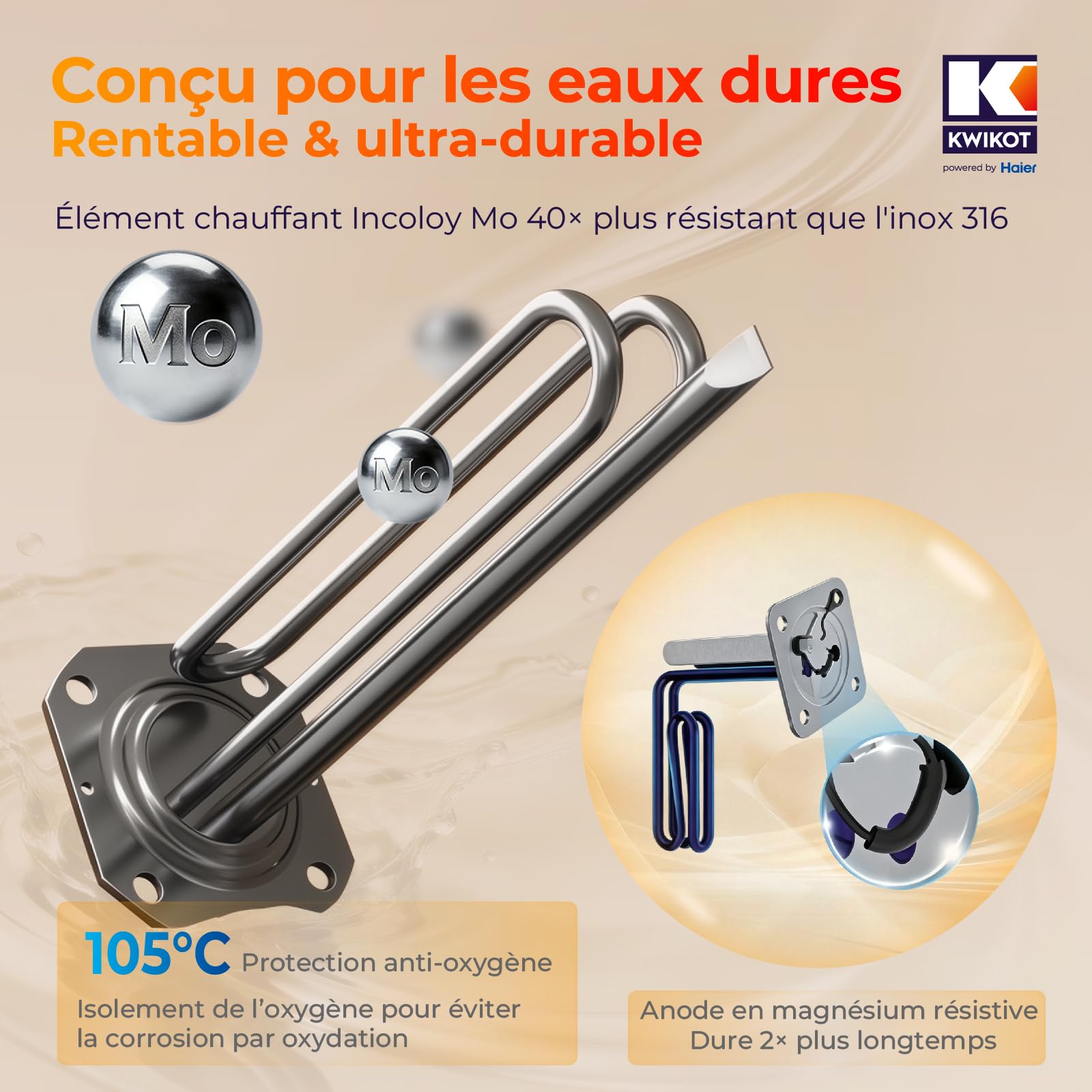EffiCube Chauffe-eau Électrique 15 Litres Sous Évier, Ballon Eau Chaude Compact 1500W Classe A, Résistant Eaux Dures, pour Cuisine Salle de Bain Lavabo