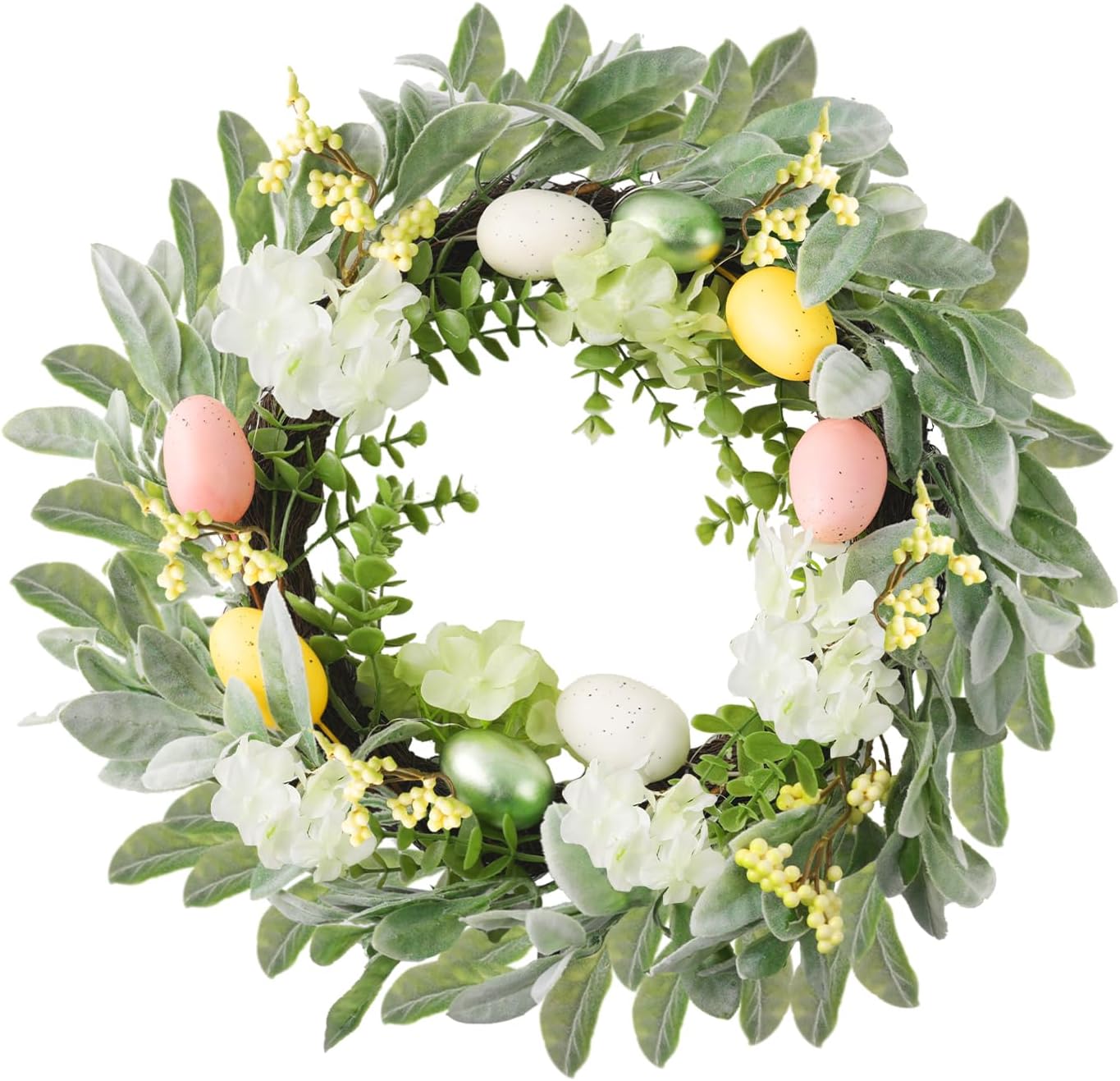 18 Inch Easter Wreath for Front Door Spring Door Wreaths with Easter Eggs Eggplant Handcrafted Wreath Garlands for Indoor Outdoor Decorations