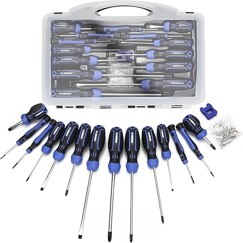 Juego de destornilladores magnéticos con estuche, 16 piezas incluye 6 ranuras, 8 Phillips, juego de destornilladores para reparación (cuchillas de