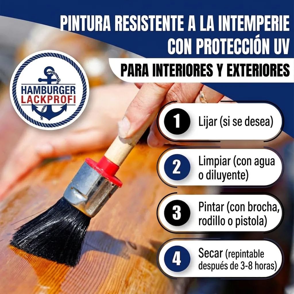 Barniz marino 2K brillante para madera y metal verde helecho RAL 6025 verde Para GFK/plástico/poliéster barniz de yate pintura náutica con kit (X300) y Diluyente (1 L) (10 L) Hamburger Lack-Profi