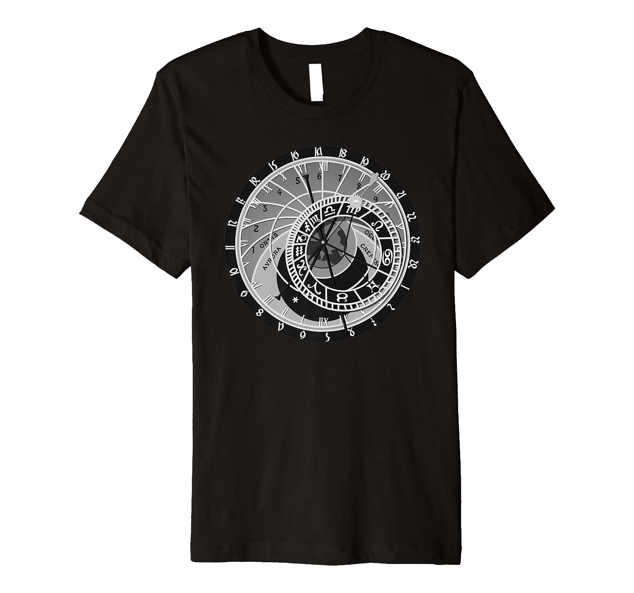 Prague astronomical clock T-shirt astrology Tee