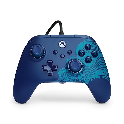 PowerA Advantage Wired Controller for Xbox Series X|S - Blue Wave, gamepad, wired video game controller, gaming controller, USB-C, Works with Xbox One, Officially Licensed - Blue Wave - Advantage