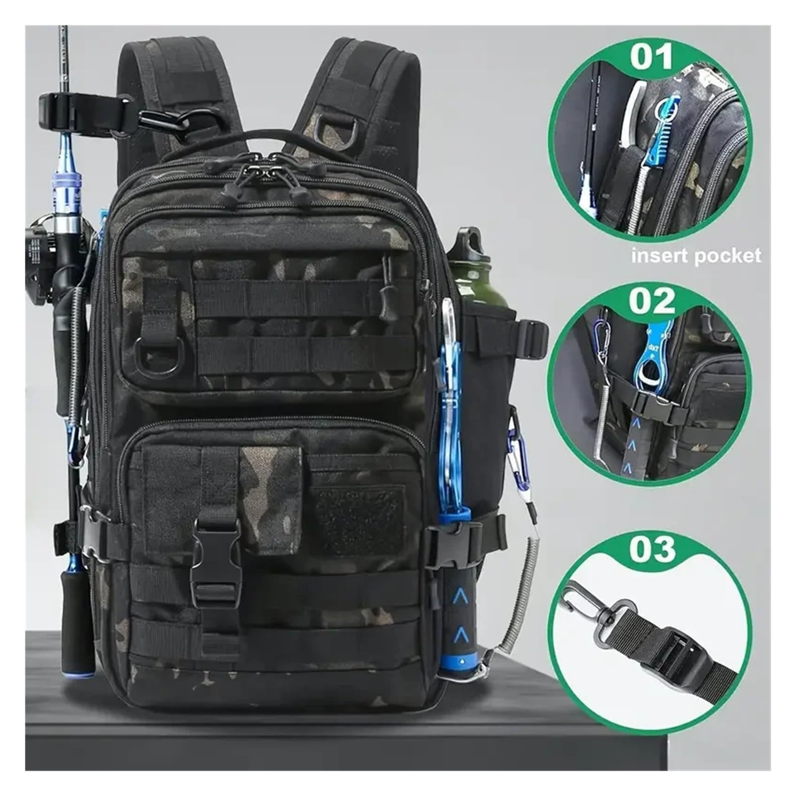 Mochila de Pesca Mochila de Pesca Impermeable Nailon, Bolsa Almacenamiento for Aparejos, Bandolera Doble for al Aire Libre, Caza y Senderismo(Color 02)