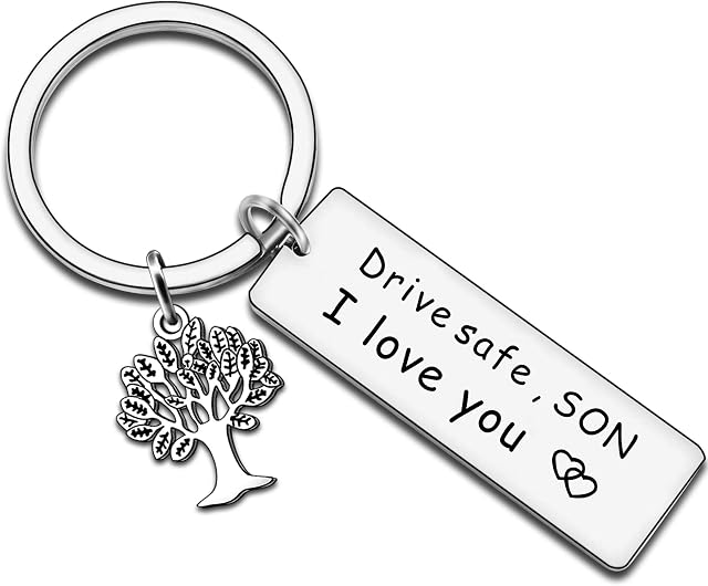 JMIMO Son Gifts from Mum Dad - Drive Safe Son Keyring I Love You Christmas Birthday Gifts